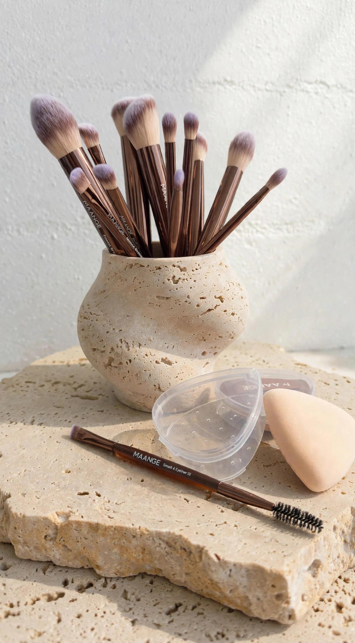 Lumière Curated: MAANGE 13-Pc Brown Brush Set + Sponge Set