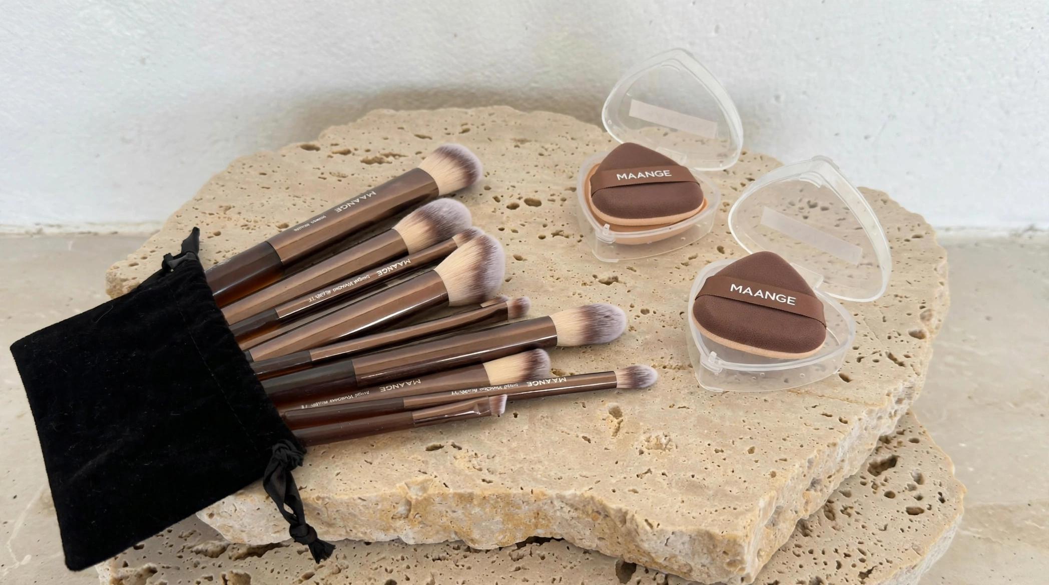 Lumière Curated: MAANGE 13-Pc Brown Brush Set + Sponge Set