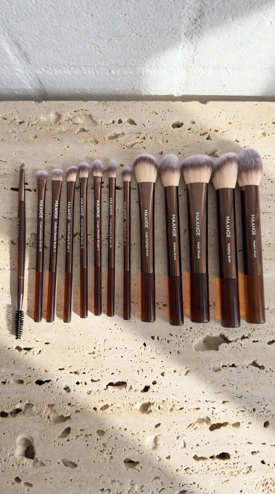 Lumière Curated: MAANGE 13-Pc Brown Brush Set + Sponge Set